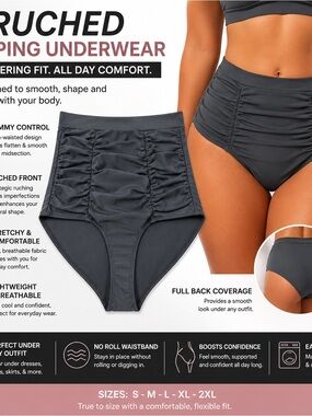 Shapermint Charcoal Ruched High-Waist One-Piece Swim Bottom